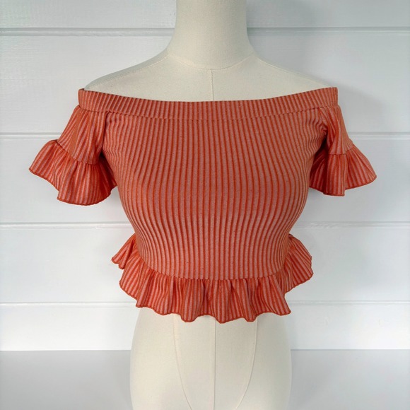UO Ribbed Knit Off-The-Shoulder Ruffle Top - Picture 4 of 8